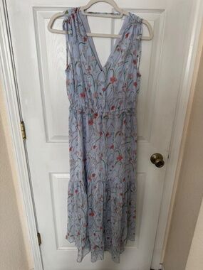 Banana Republic Dress Light Blue Floral Lightweight Flowy Shoulder Ties 6
